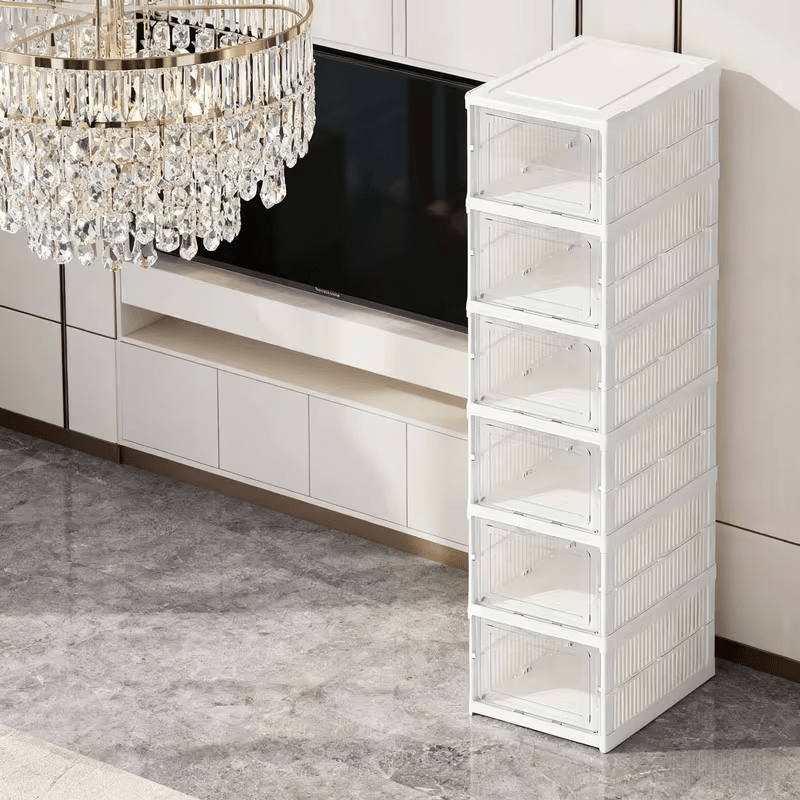 Contenedores de almacenamiento de zapatos de seis niveles, organizador de zapatos de plástico, plegable y apilable, ideal para armarios y entradas, organizador de almacenamiento de zapatos - No necesita ensamblaje, organizador de zapatos de varios niveles