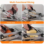Cortadora de Carne Manual en Acero Inoxidable, Grosor Ajustable, Filo Nítido y Duradera, Fácil de Limpiar, Cortador Multiusos para Reses Bovinas, Ovejas, Verduras e Ingredientes del Hot Pot, Ideal Para Uso Doméstico o Comercial