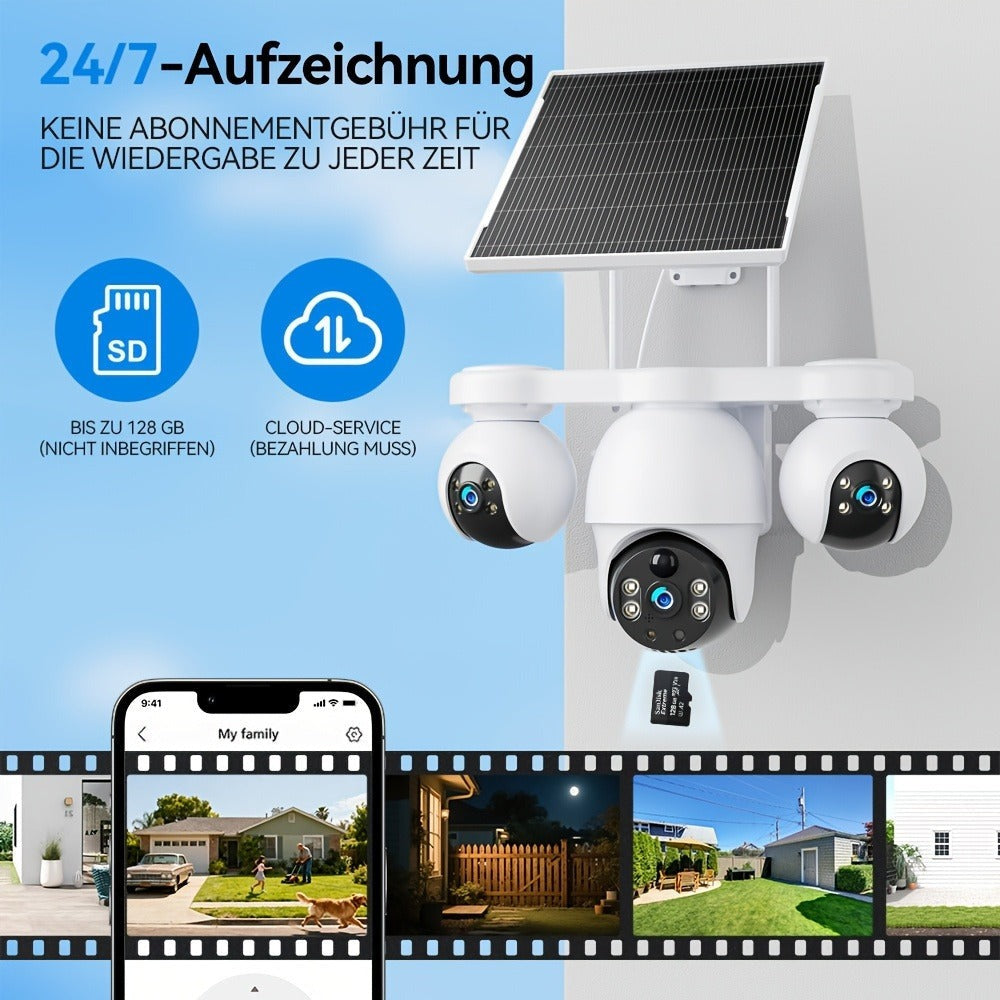 Cámara de Seguridad Inteligente para el Hogar V380MAX | Grabación de 8MP durante todo el día, compatible con Wi-Fi de 2.4GHz y 4G LTE, sistema de vigilancia inalámbrico con energía solar. Cuenta con rotación de 360°, visión nocturna a color, audio bidirec