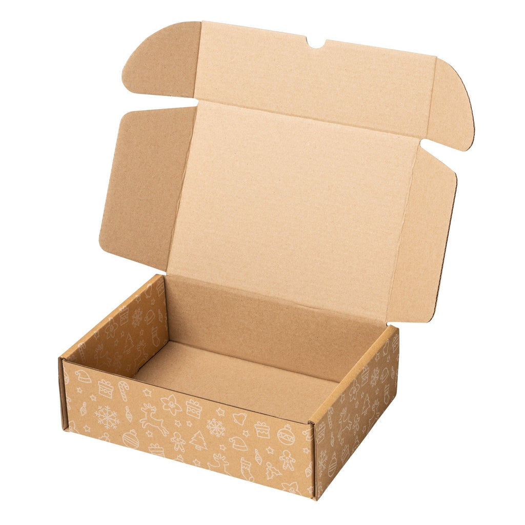 Caja Cartón Envío Navidad, Caja Cartón Navidad Automontable de Cartón Kraft, Caja Regalo - Packer PRO
