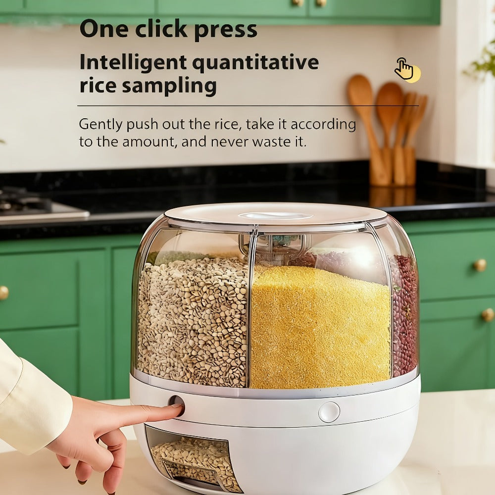 1pc Caja de almacenamiento de granos giratoria, Contenedor giratorio de gran capacidad para almacenar arroz y granos, Contenedor para almacenar granos enteros, Dispensación de un toque para granos pequeños