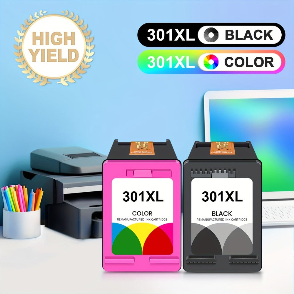 Cartuchos de tóner de repuesto compatibles con HP 301XL para impresoras HP Deskjet 1110/1111/1112, Envy 4510/4511/4512, Officejet 3830/3831/3832, 4650/4652/4654 - Recarga de tóner compatible, sin piezas electrónicas, reemplazo económico