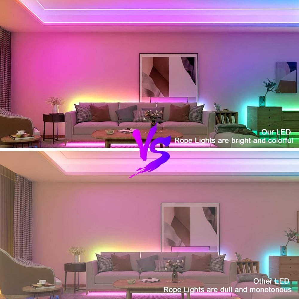 Tira de Luz LED RGB Neon de 30m/20m/15m/10m/5m con Sincronización Musical, Tira Flexible de 24V con Aplicación y Control Remoto, Tira de Luz Exterior IP"67", Ideal para Dormitorio, Habitación y Decoración Exterior