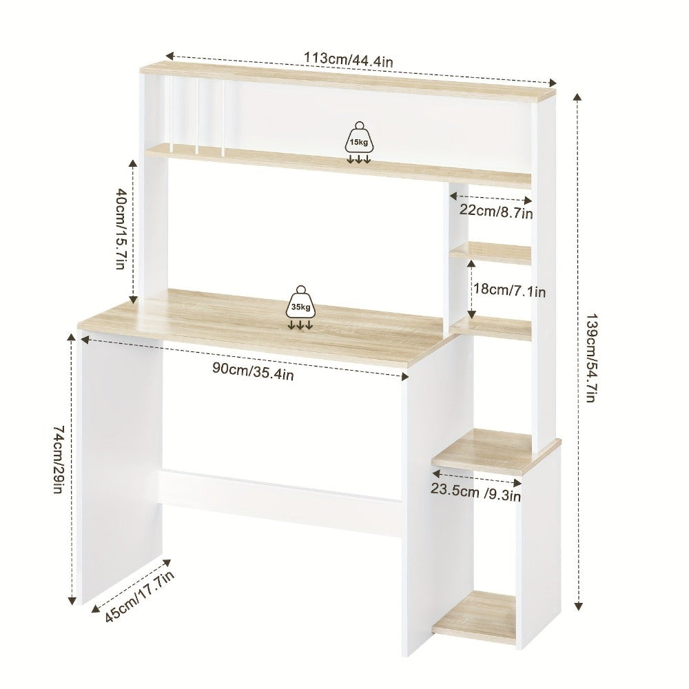1pc Escritorio, Escritorio de Computadora con Estante, 5 Estanterías, Mesa de Trabajo, Mesa para Juegos con Almacenamiento, Adecuado para Hogar u Oficina o Sala