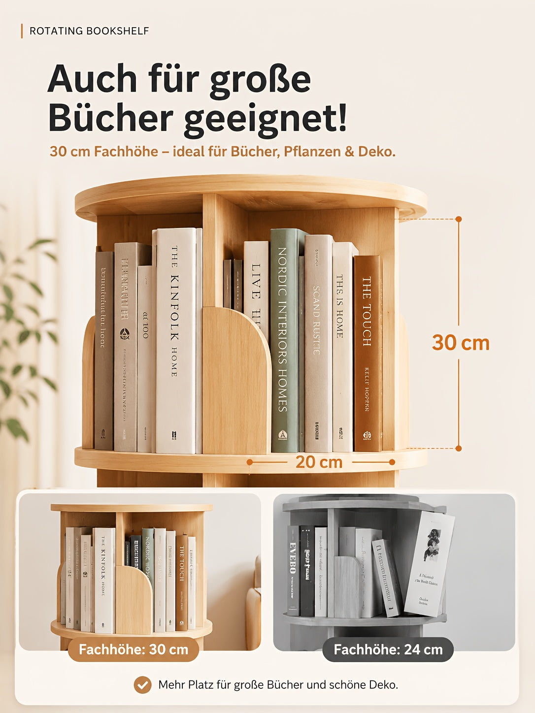 Librerías y estanterías | Torre de estantería giratoria 360°, diámetro grande de 46 cm × altura de 160 cm, librero giratorio de 3/4/5 niveles