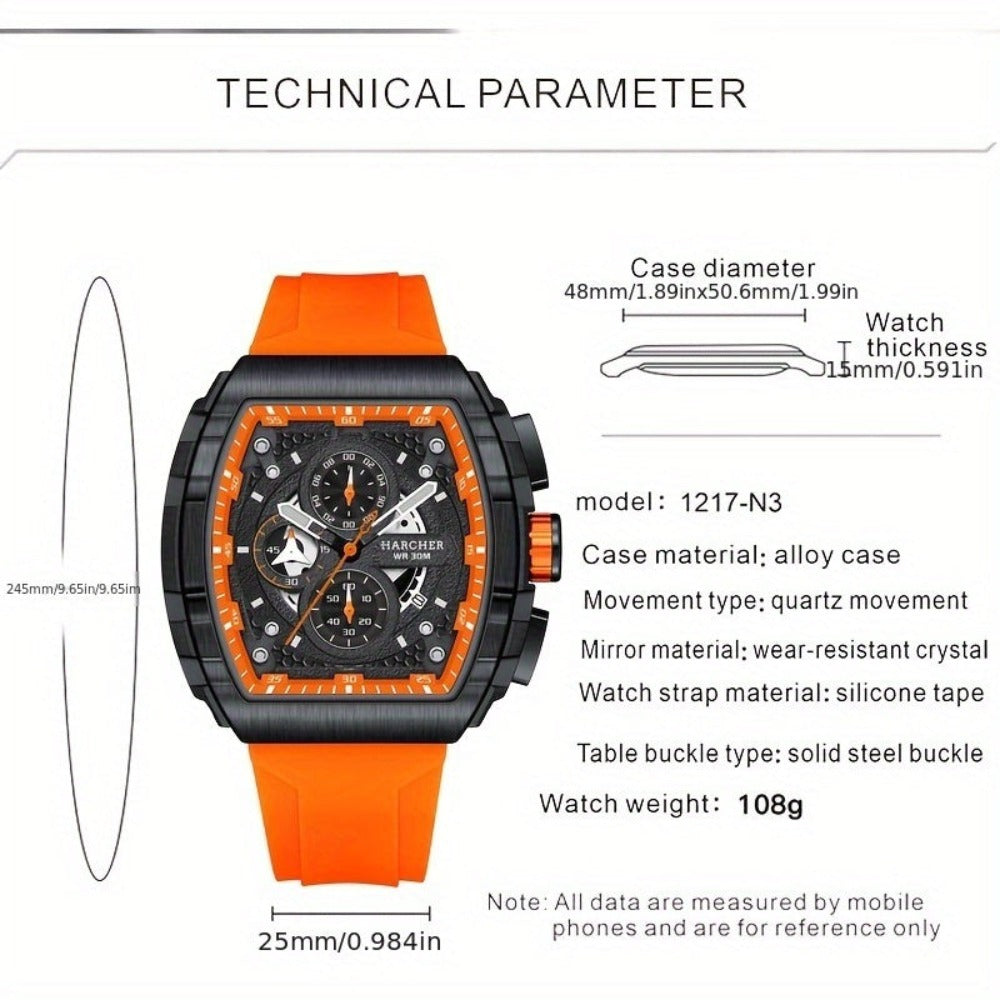 Relojes de pulsera para hombre H, movimiento de cuarzo de alta precisión, correa de silicona, resistente al agua, calendario, diseño multifuncional, relojes de vestir para hombre