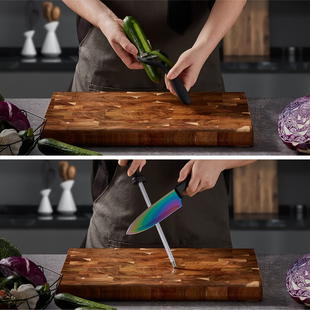 Juego de Cuchillos, 16 Piezas en Acero Inoxidable con Bloque, Set Profesional para la Cocina