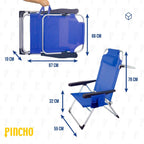 Silla Playa Plegable, Sillon Alto con Cojín, Reclinable, Altura del Asiento 29,5 cm, Asa de Transporte, Bolsillo para Movil y Bebida Textileno Resistente, Jardin, Camping, Hamaca