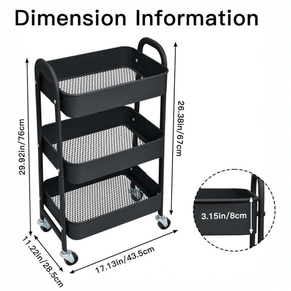 Estantera Metlica Modular de Almacenaje: Organizacin Verstil para Espacios Amplios y Compactos - Acero Galvanizado + 4 Baldas MDF, 70 x 39 x 29cm - 100Kg por Balda Estanteria cesta cesto de Fruta o Multiuso de 3 pisos ( fruta-001)