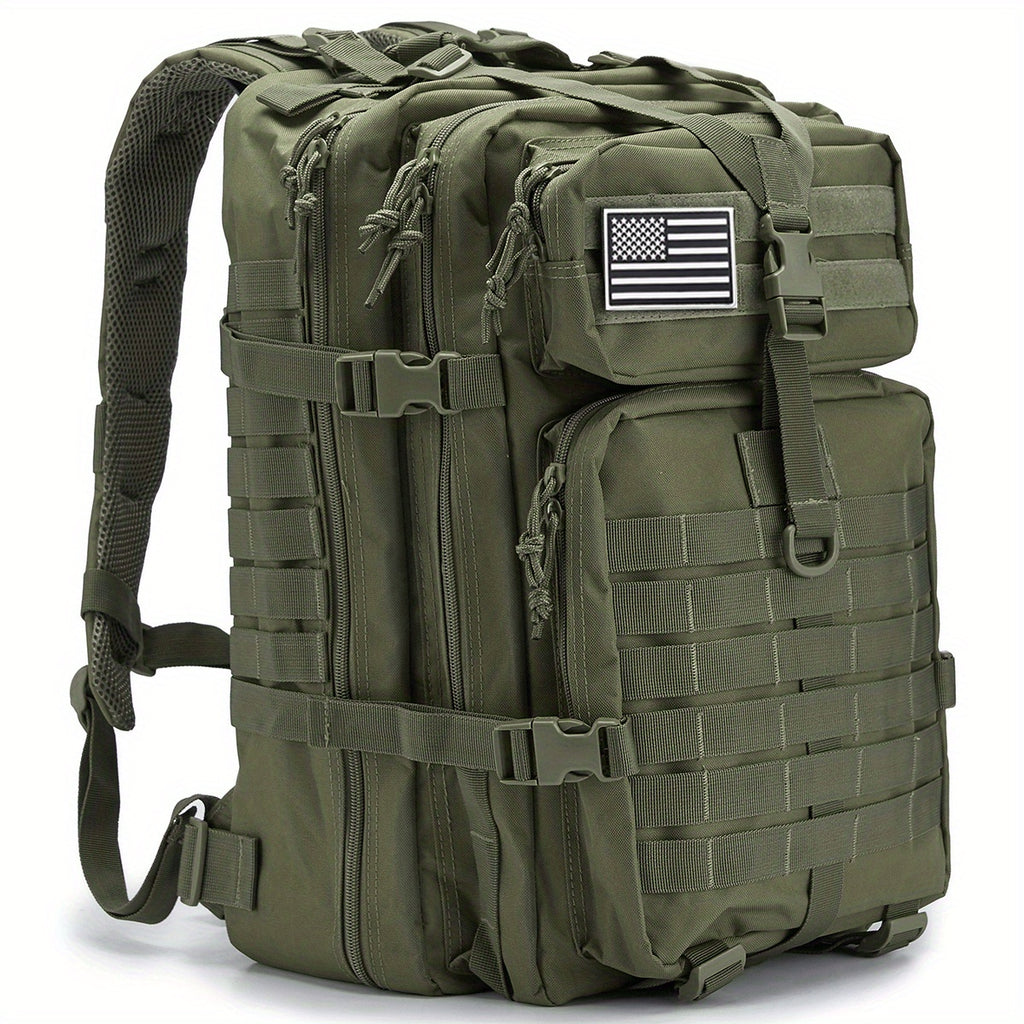 Mochila Espaciosa de 45L con Sistema MOLLE - Poliéster Duradero, Diseño de Capa Suave con Múltiples Compartimentos y Correas Acolchadas para los Hombros, con Parche de la Bandera Americana - Ideal para Senderismo de 3 Días, Trekkings, Bolsa de Emergencia,