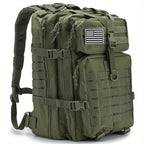 Mochila Espaciosa de 45L con Sistema MOLLE - Poliéster Duradero, Diseño de Capa Suave con Múltiples Compartimentos y Correas Acolchadas para los Hombros, con Parche de la Bandera Americana - Ideal para Senderismo de 3 Días, Trekkings, Bolsa de Emergencia,