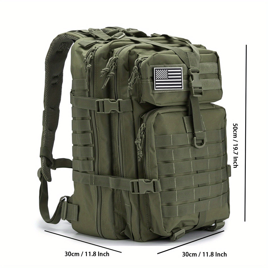 Mochila Espaciosa de 45L con Sistema MOLLE - Poliéster Duradero, Diseño de Capa Suave con Múltiples Compartimentos y Correas Acolchadas para los Hombros, con Parche de la Bandera Americana - Ideal para Senderismo de 3 Días, Trekkings, Bolsa de Emergencia,
