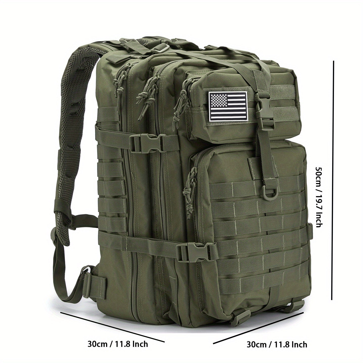 Mochila Espaciosa de 45L con Sistema MOLLE - Poliéster Duradero, Diseño de Capa Suave con Múltiples Compartimentos y Correas Acolchadas para los Hombros, con Parche de la Bandera Americana - Ideal para Senderismo de 3 Días, Trekkings, Bolsa de Emergencia,