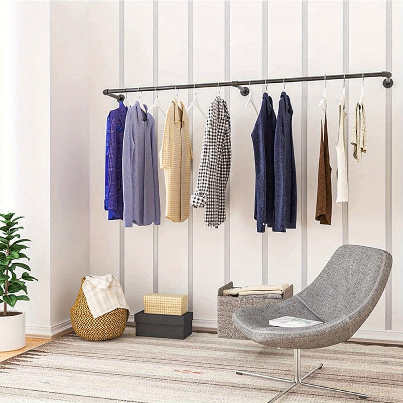 Perchero de tubo industrial de 200 cm para montar en la pared, toallero, barra para prendas de estilo vintage, riel de pared de alta resistencia para colgar y exhibir ropa, para dormitorio y lavadero