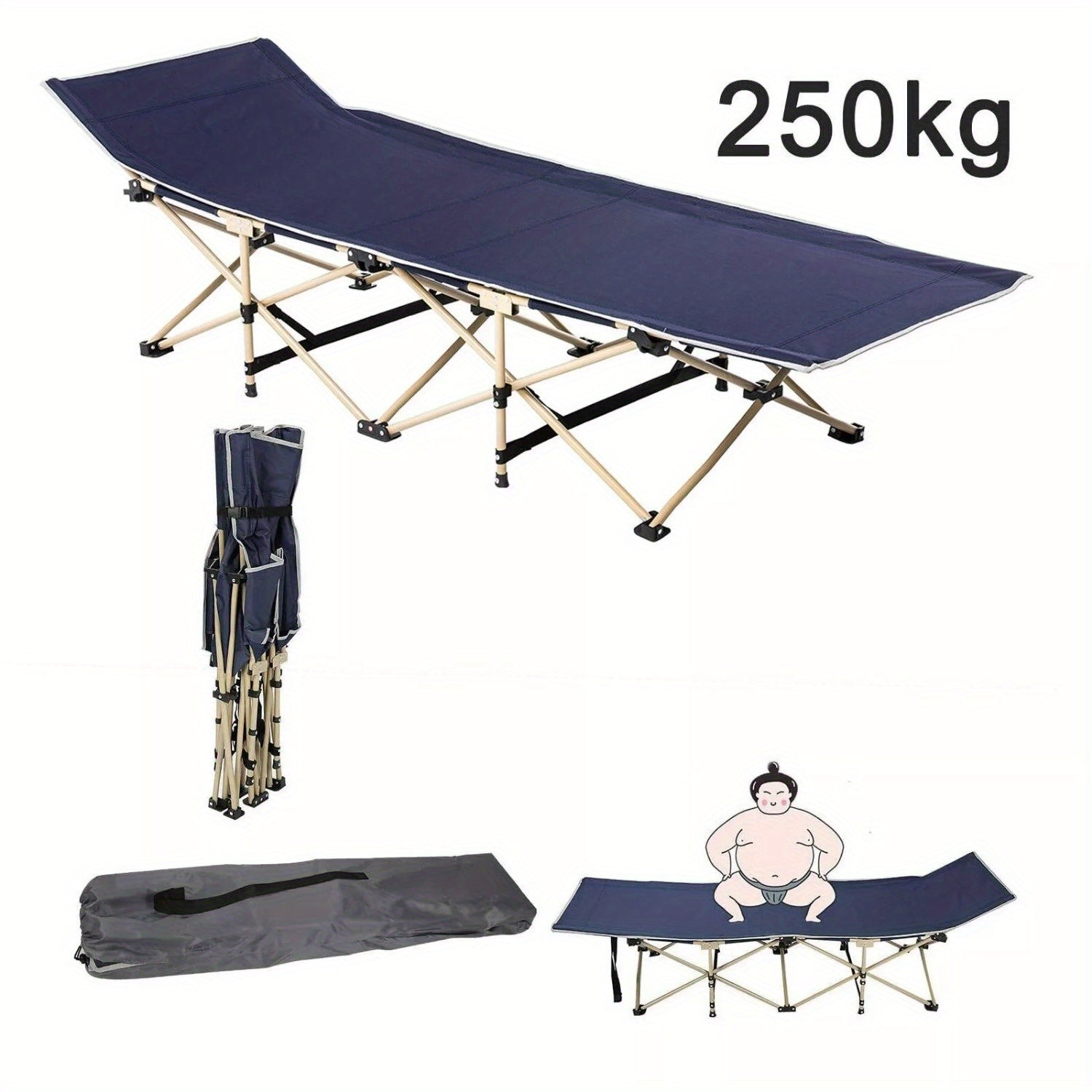 Cama de campamento de 190 cm, cama de campamento plegable, cama de invitado de 250 kg