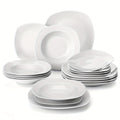 Juego de platos de 18 piezas con 6 platos de cena/plato de sopa/plato de postre, juego de vajilla de porcelana blanca gris claro para 6 personas