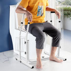 Ayuda para ir al baño de pie, marco de inodoro con cesta de almacenamiento, marco de soporte para inodoro de altura ajustable de 69-79 cm, carga máxima de 200 kg, marco de soporte para inodoro para personas mayores y mujeres embarazadas