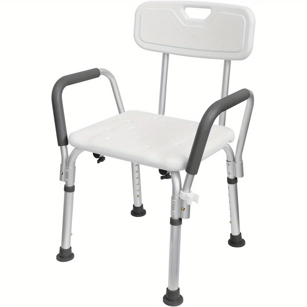 75. Taburete de ducha de aluminio ajustable en altura de 5-88 cm con reposabrazos y respaldo, para personas mayores y mujeres embarazadas.
