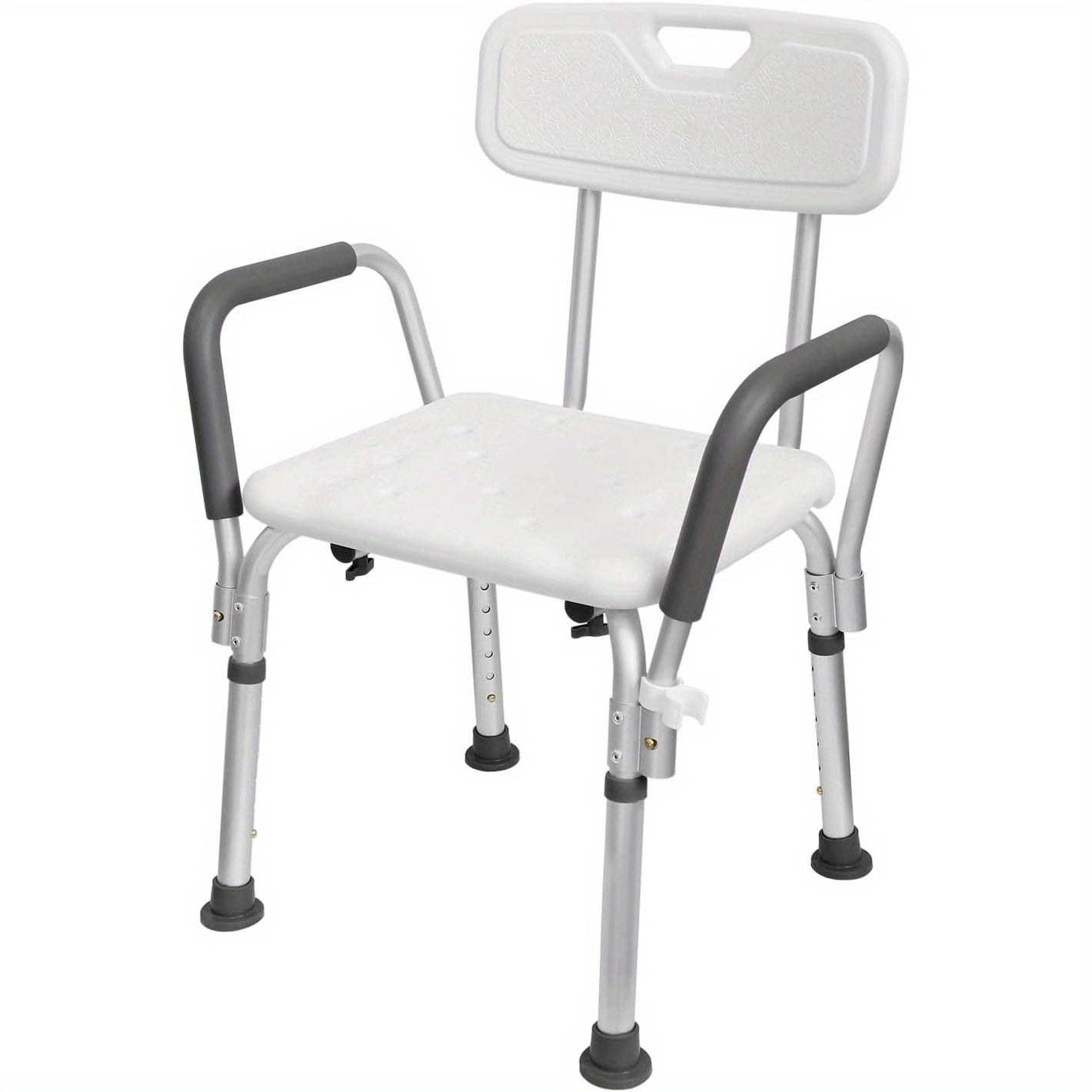 75. Taburete de ducha de aluminio ajustable en altura de 5-88 cm con reposabrazos y respaldo, para personas mayores y mujeres embarazadas.