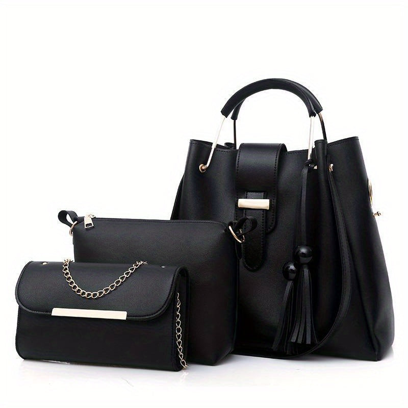 Conjunto de 3 bolsos de moda y versátiles para mujer con borlas de perlas, bolso tote de gran capacidad, bolso de mano exquisito y ligero, que satisface las necesidades del desplazamiento diario y los viajes, ideal para regalos de cumpleaños
