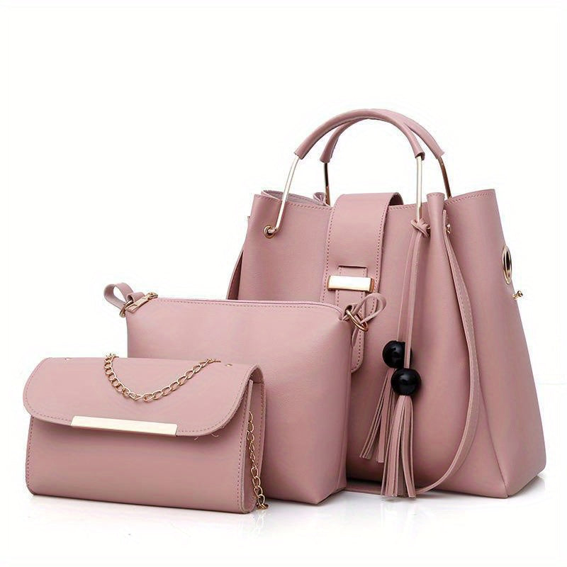Conjunto de 3 bolsos de moda y versátiles para mujer con borlas de perlas, bolso tote de gran capacidad, bolso de mano exquisito y ligero, que satisface las necesidades del desplazamiento diario y los viajes, ideal para regalos de cumpleaños