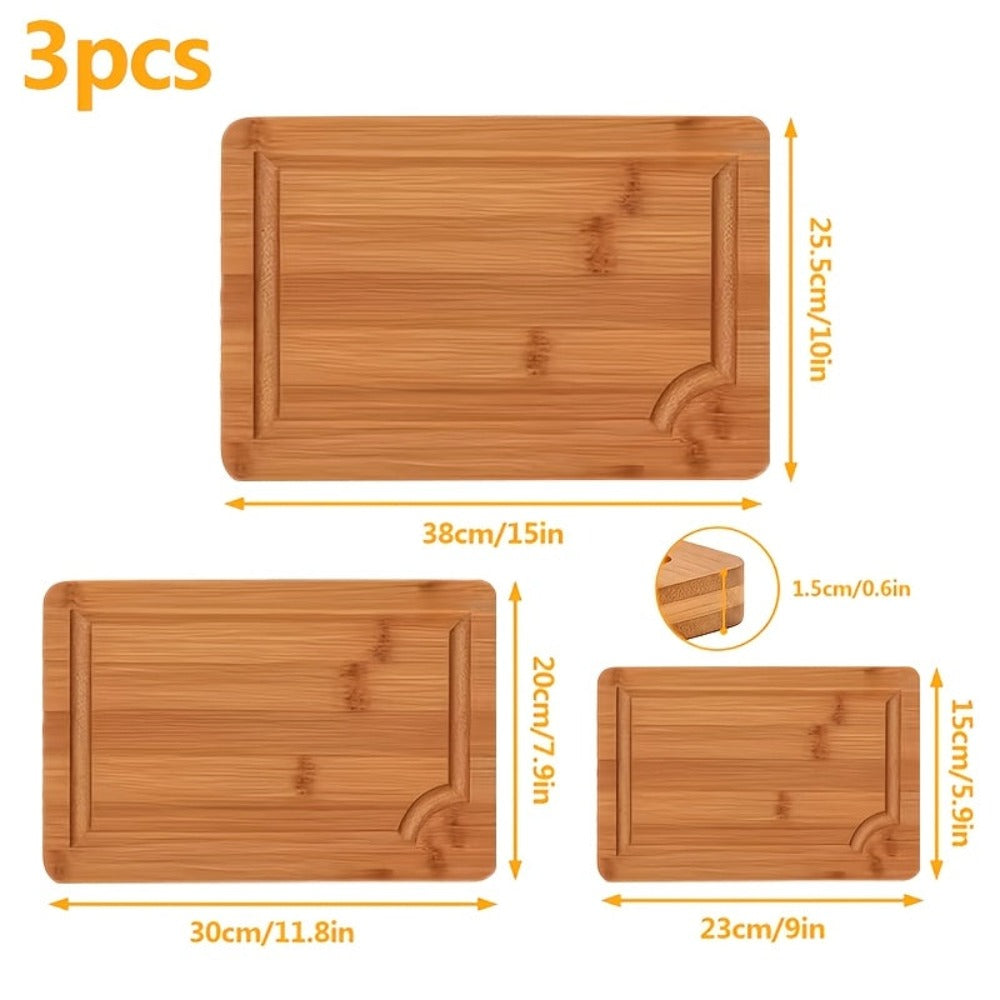3 piezas de tabla de cortar de bambú, tabla de cortar multifuncional gruesa para carne, verduras, frutas, ideal para Navidad, Halloween, Acción de Gracias, Día de San Valentín, Día de la Madre, cocina, utensilios de cocina de campo, material de bambú, tab