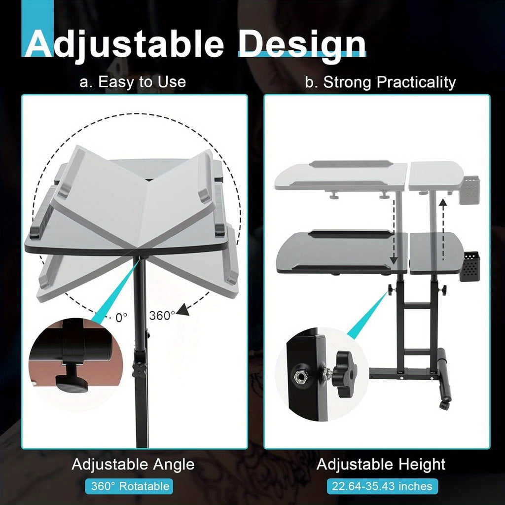 Estación de trabajo para tatuajes con soporte para reposabrazos, estación de trabajo móvil para tatuajes con altura ajustable, soporte rodante con bandeja portátil, suministro de equipo de dibujo para artista de tatuajes de estudio