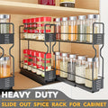 1 pza. Estante extraíble para especias de cocina con doble deslizamiento en color negro - Almacenamiento de especias que ahorra espacio con estante multiusos para encimera y armario - Amplía el almacenamiento con doble capa y elegante acabado en negro