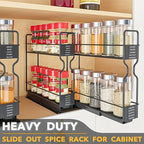 1 pza. Estante extraíble para especias de cocina con doble deslizamiento en color negro - Almacenamiento de especias que ahorra espacio con estante multiusos para encimera y armario - Amplía el almacenamiento con doble capa y elegante acabado en negro