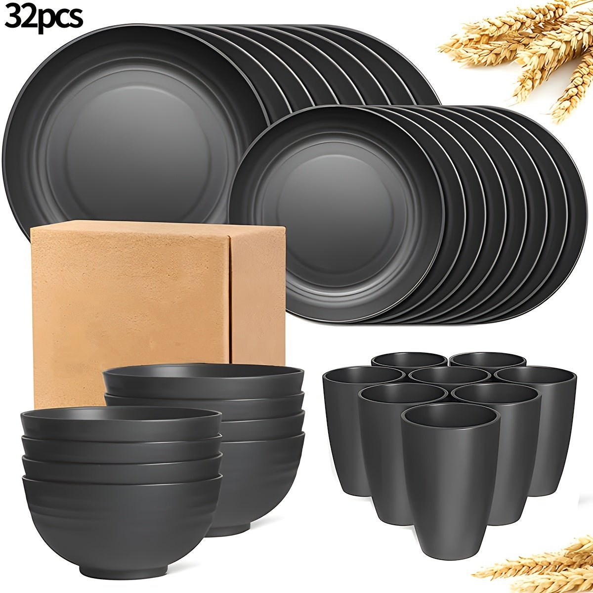 Juego de vajilla de 16/32 piezas, incluye platos, tazones y tazas, para el hogar, días familiares, camping, picnic, fiesta, suministros de cocina, complementos de vajilla