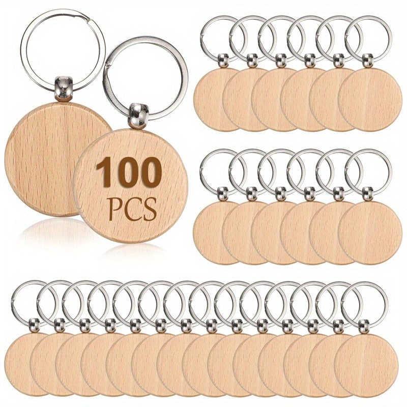 100 Llaveros de Madera Natural | Llaveros en Blanco Grabados con Anillos de Metal, Material de Madera Artesanal Color Caqui Clásico, Ideal para Regalos de Pascua, Día de San Valentín, Día de la Independencia, Carnaval, Llaveros Lindos, Diseño Fácil, Super