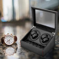 Caja de giro automático RIBASUBB - Diseño de fibra de carbono, 4+6 compartimentos para almacenamiento seguro, negro con acentos rojos, compacta y duradera para relojes y joyas, caja de giro para relojes, organizador de joyas, elegante estuche de accesorio