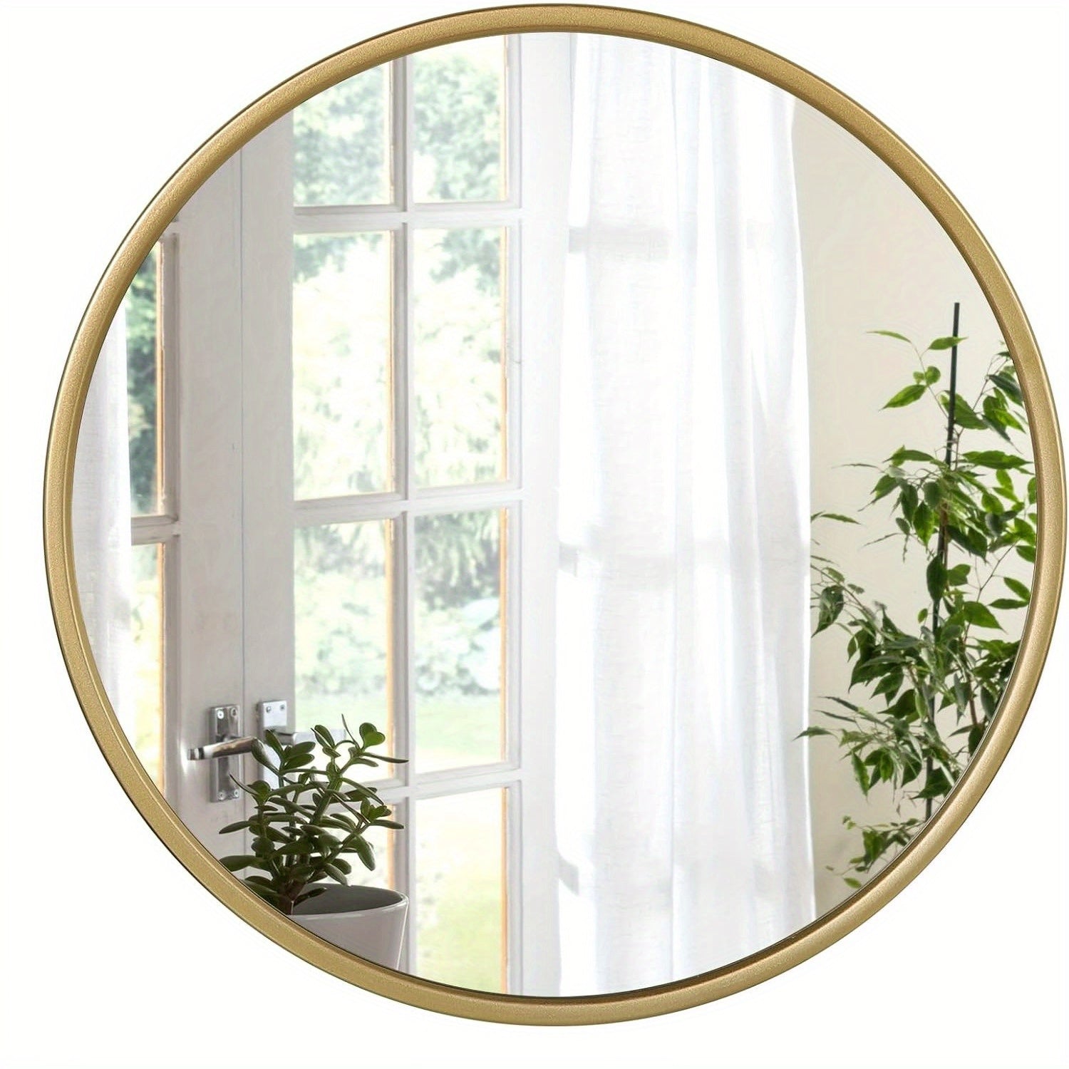 Espejo de pared redondo, espejo redondo, espejo colgante moderno para baño, dormitorio, sala de estar, pasillo, espejo de tocador decorativo hecho de vidrio, metal, gancho de MDF