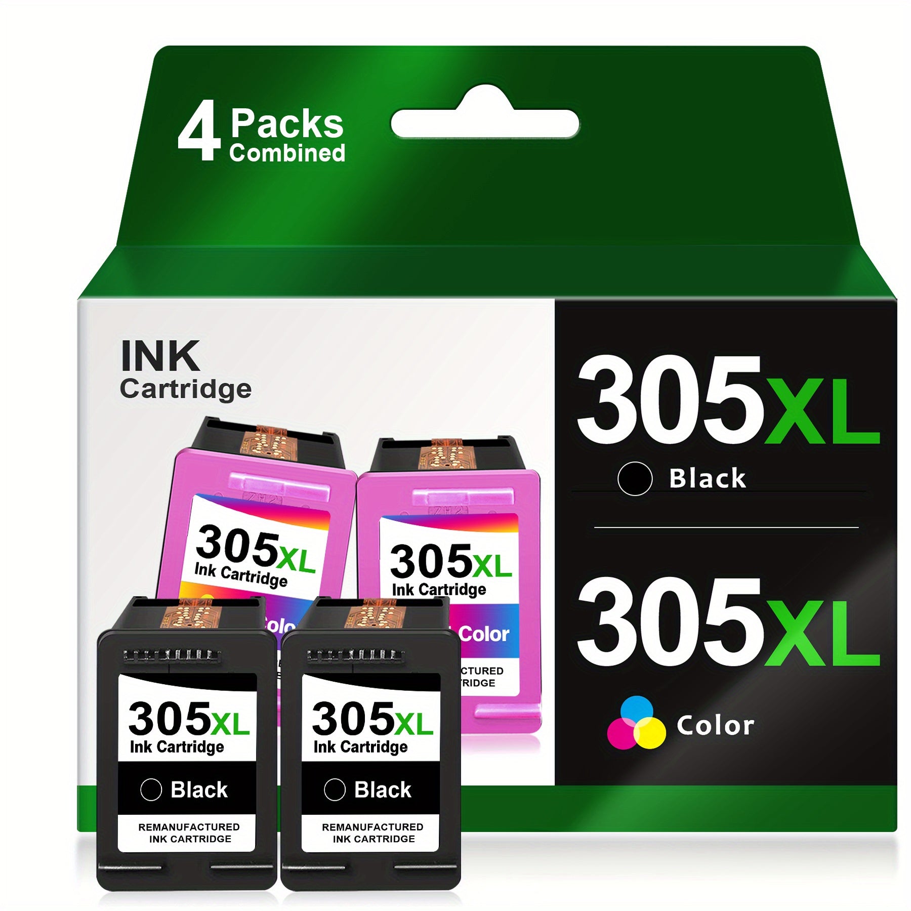 Cartucho de tinta remanufacturado de alto rendimiento 305XL para HP 305 305XL compatible con HP DeskJet 2700 2710 2720 2722 DeskJet Plus 4100 4120 4130 Envy 6000 6010 6020 6032 Envy Pro 6400 6420 - Negro y Tricolor