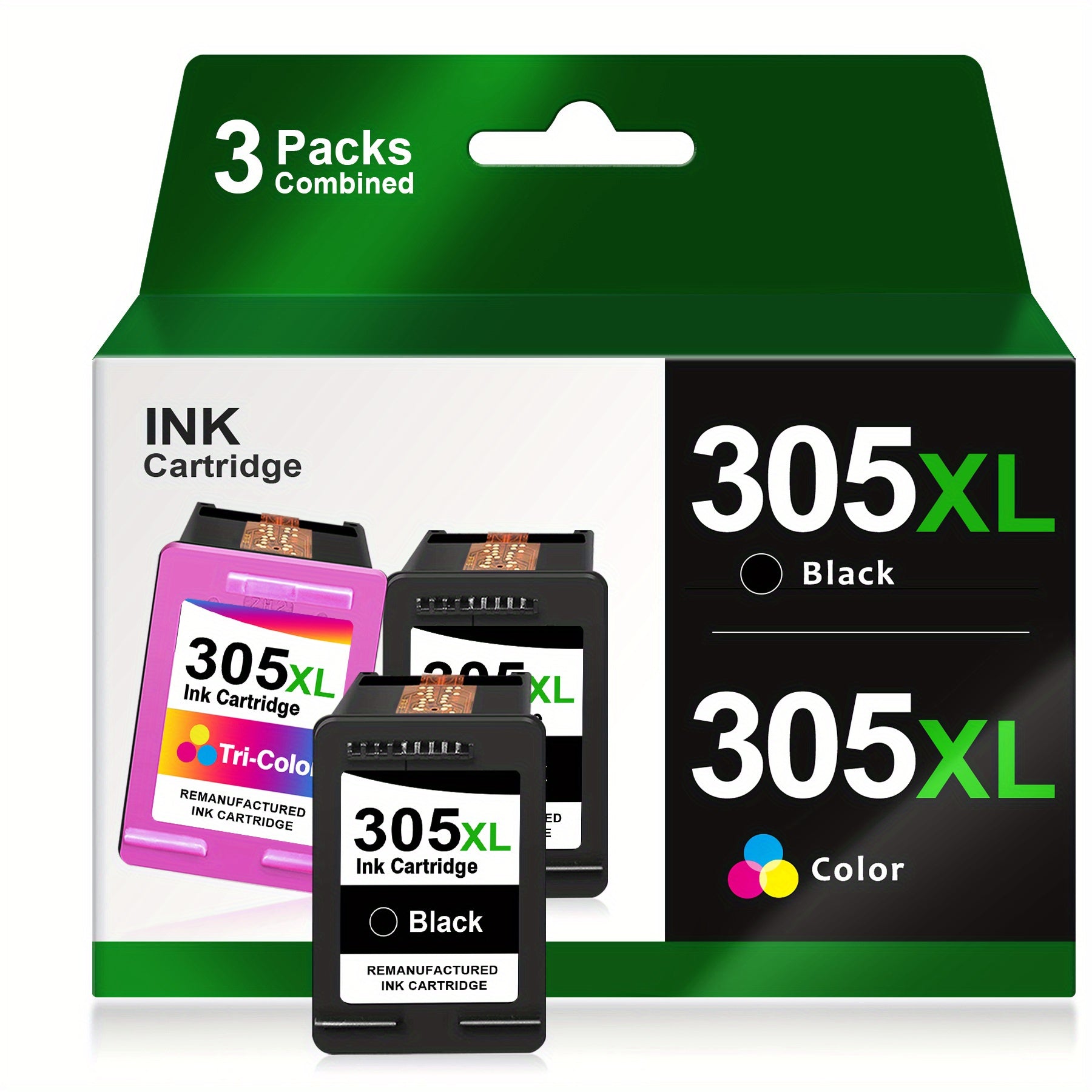 Cartucho de tinta remanufacturado de alto rendimiento 305XL para HP 305 305XL compatible con HP DeskJet 2700 2710 2720 2722 DeskJet Plus 4100 4120 4130 Envy 6000 6010 6020 6032 Envy Pro 6400 6420 - Negro y Tricolor