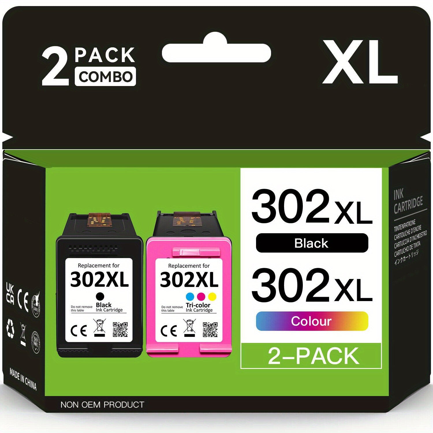 Cartucho de tinta 2-pack 302XL Negro y Tricolor de repuesto compatible con HP 302 para impresora HP 302XL Deskjet 2130 2131 1110 1111 1112 3630 5200 3639 4520