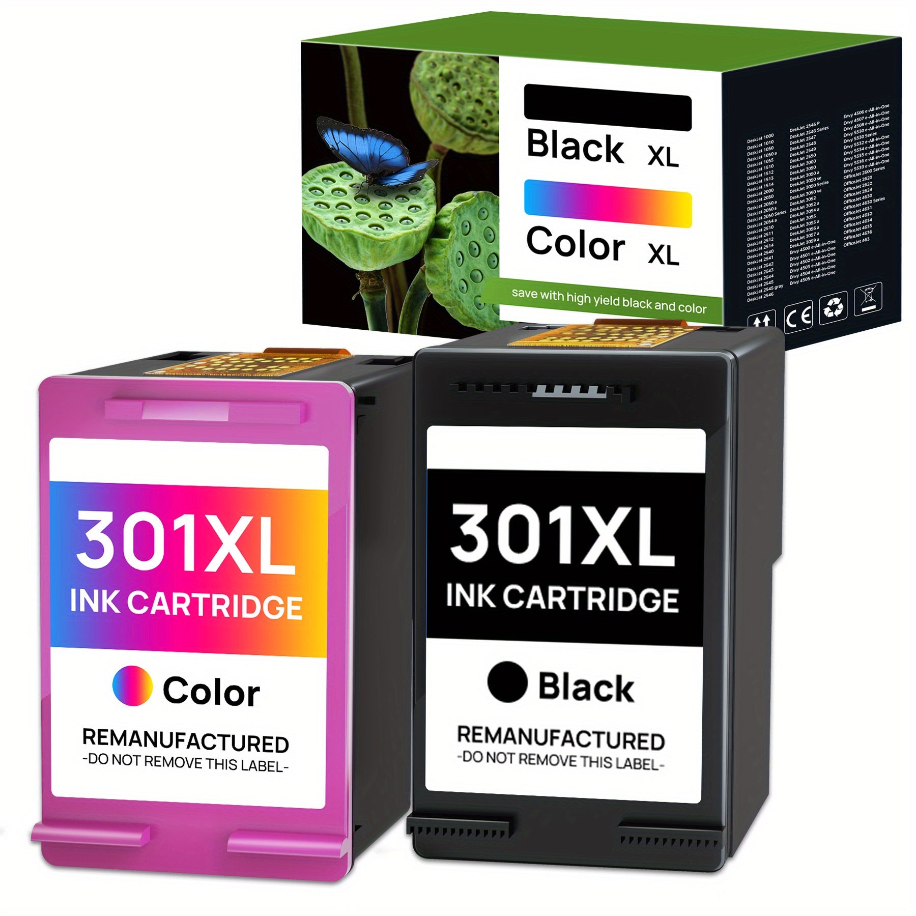 Reemplazo de cartucho de tinta 301XL negro y de tres colores para HP 301XL Funciona con HP DeskJet 1000 1050 1055 1056 1510 1513 1517 2000 2050 2510 2540 OfficeJet 2620 2622 Envy 4500 4502 5530 5532 Impresora, paquete de 2
