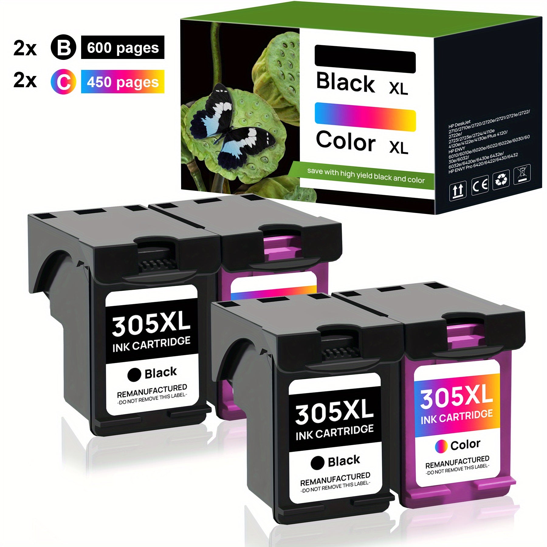 Cartucho de tinta | Cartucho de Tinta 305XL para HP 305 305XL Compatibles con HP DeskJet 2700 2710 2720 2722 DeskJet Plus 4100 4120 4130 Envy