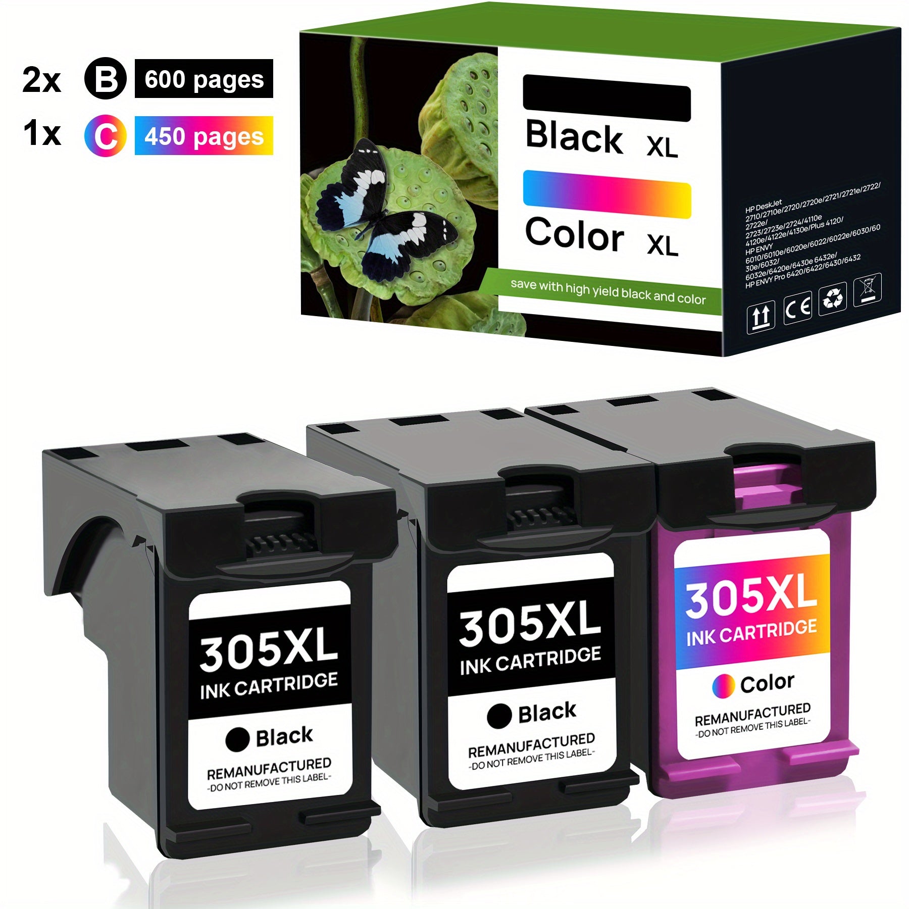 Cartucho de tinta | Cartucho de Tinta 305XL para HP 305 305XL Compatibles con HP DeskJet 2700 2710 2720 2722 DeskJet Plus 4100 4120 4130 Envy