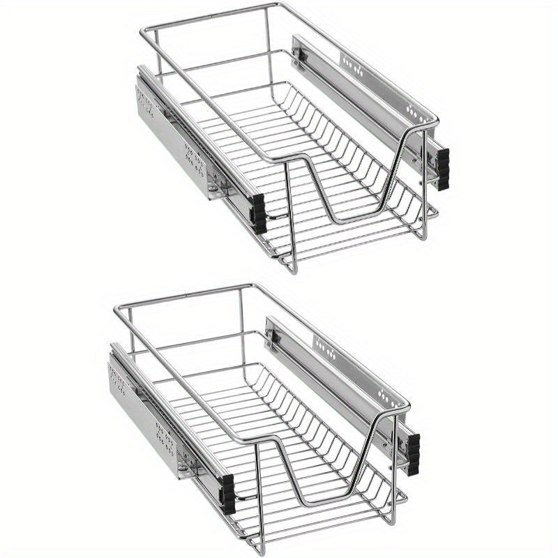 2 cajones telescópicos para cajones de cocina para estantes de cocina Plata Acero inoxidable macizo Tirador para armario extraíble Armario de cocina