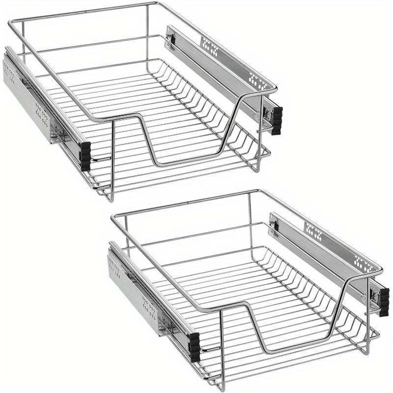 2 cajones telescópicos para cajones de cocina para estantes de cocina Plata Acero inoxidable macizo Tirador para armario extraíble Armario de cocina