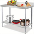 Mesa de trabajo de acero inoxidable con respaldo, mesa de comedor con patas ajustables y mesa de cocina inferior extra grande, capacidad de carga de hasta 250 kg