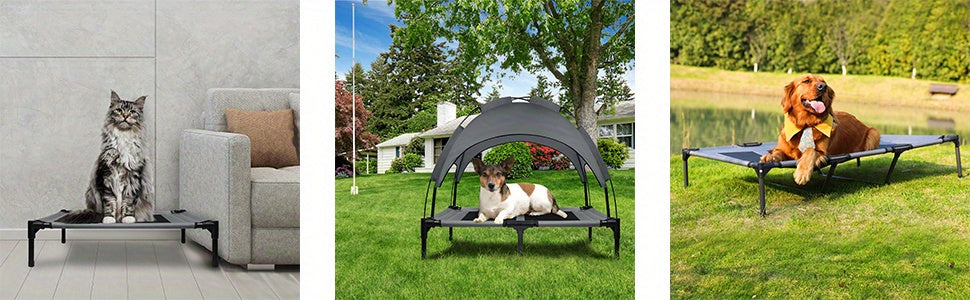 Cama elevada para mascotas para interior, jardín y días cálidos