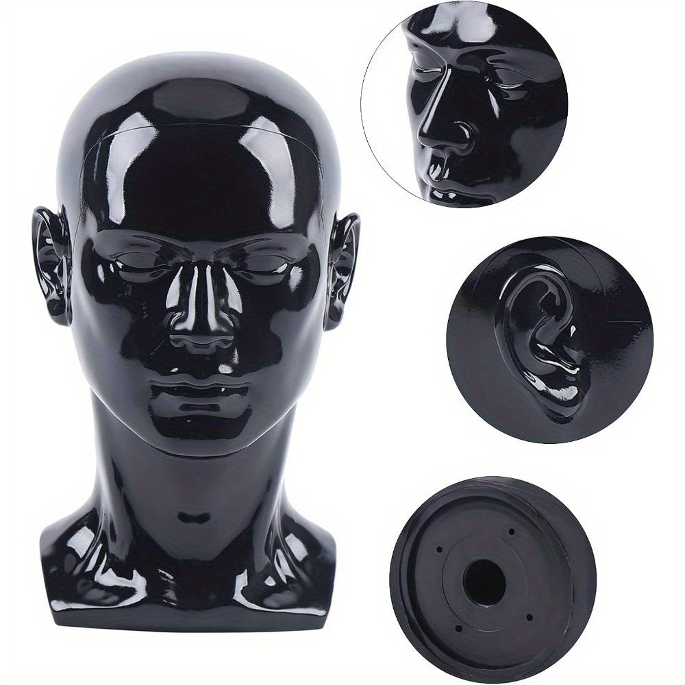Cabeza de maniquí de PVC, maniquí de cabeza, maniquí de cabeza, exhibición de cabeza para pelucas, cascos, sombreros y joyas, negro, ventana de tienda, cabeza masculina, maniquí de cabeza, modelo masculino, cabeza de PVC de 50 cm, maniquí de cabeza para p