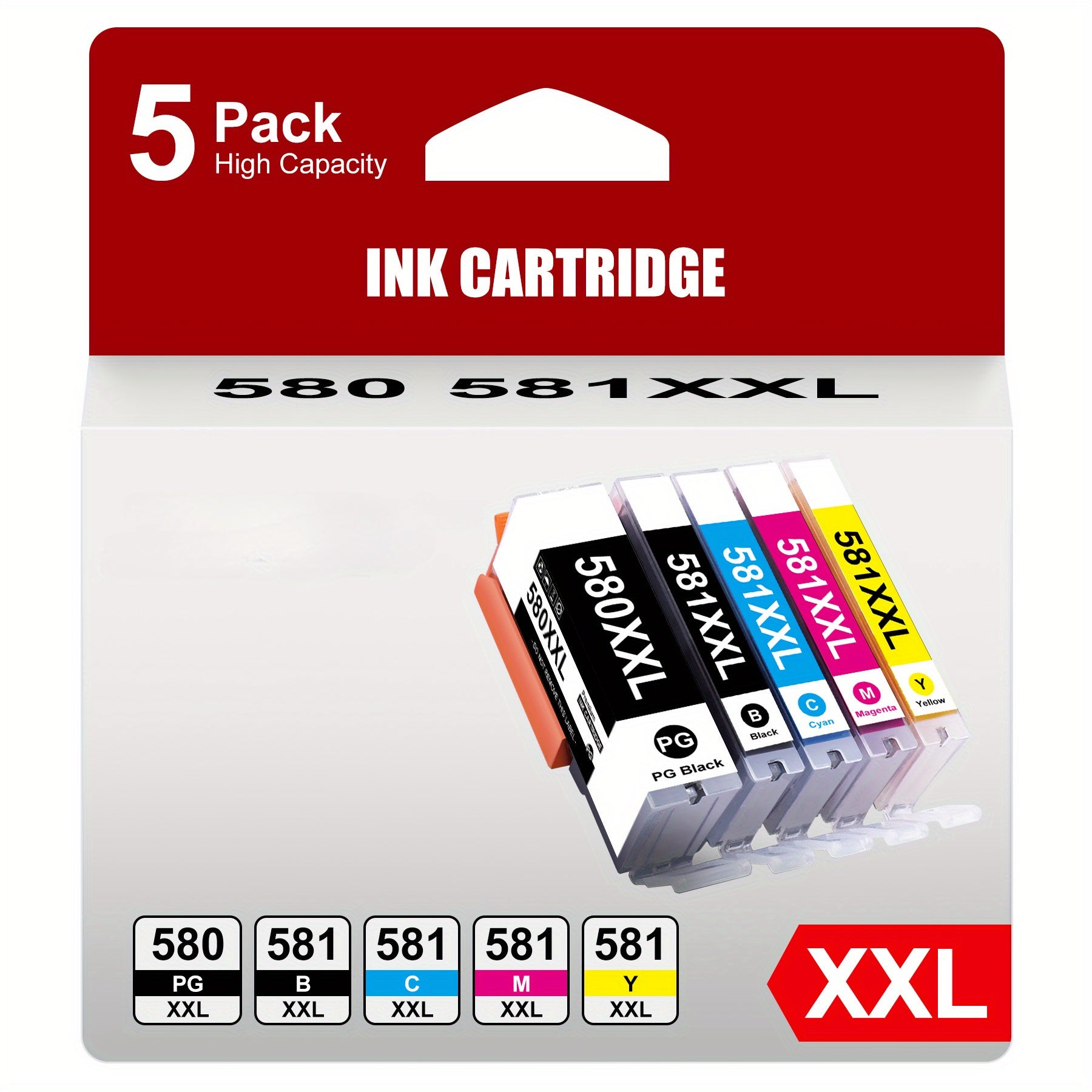 Cartuchos Canon PGI-580 CLI-581XXL compatibles, paquete de 5