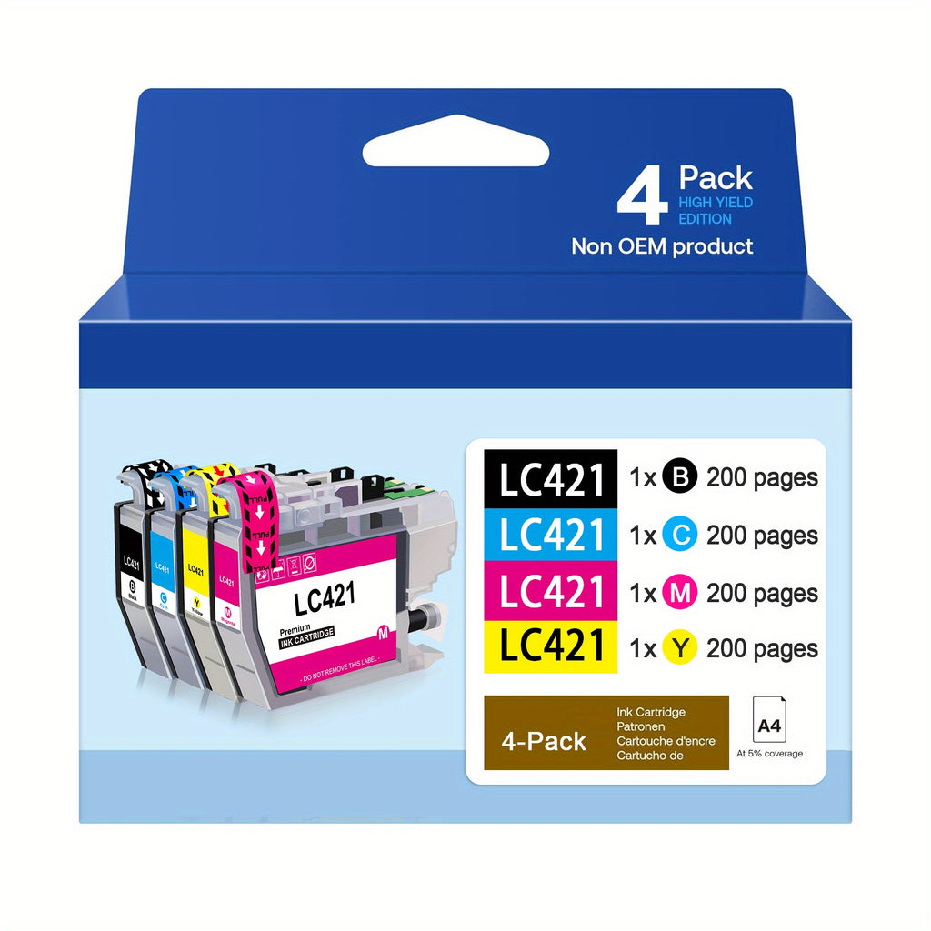 Cartucho de tinta | Vendidos por separado, paquete de 4 cartuchos LC421XL, multipack compatible con Brother LC421 LC-421XL, cartuchos Brother
