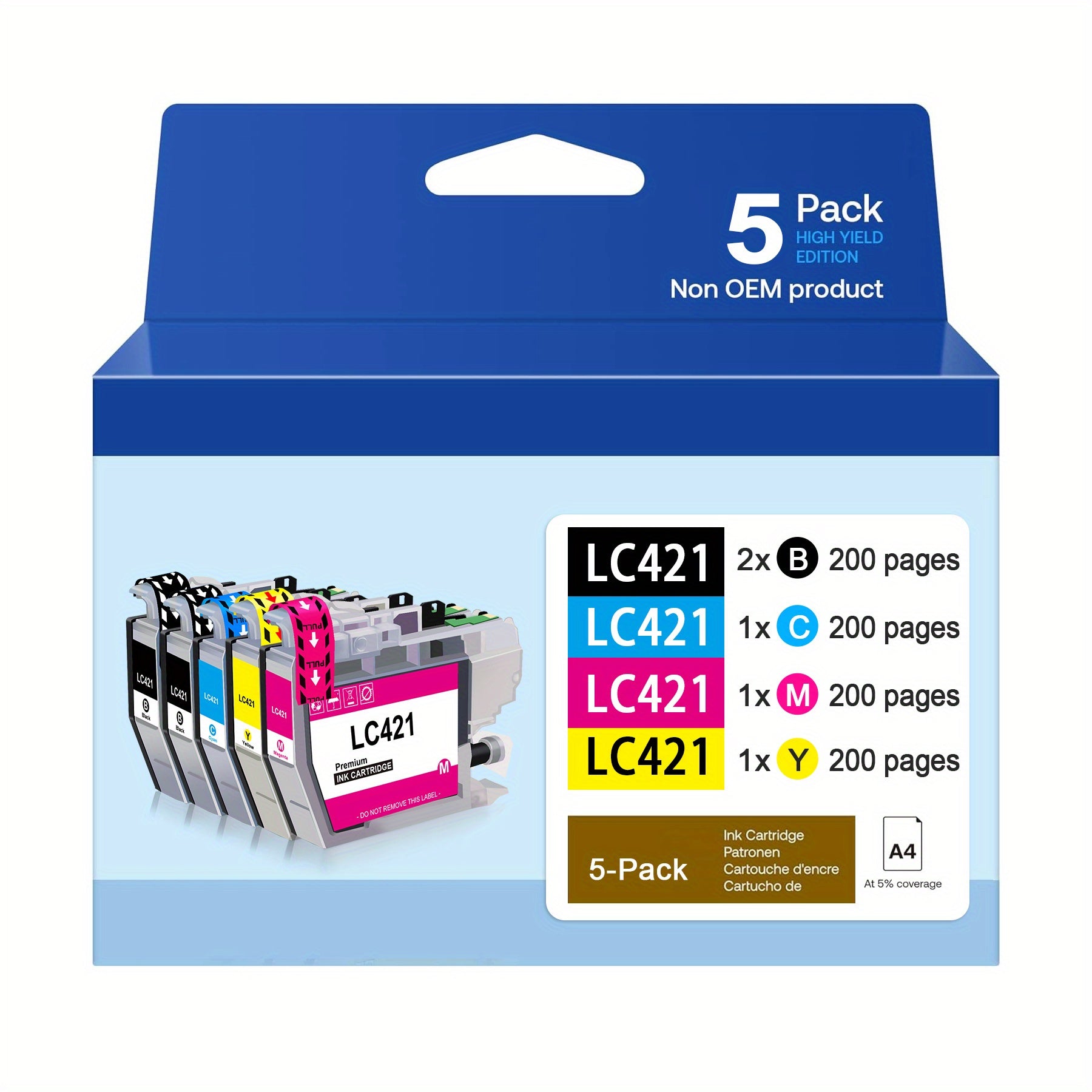Cartucho de tinta | Vendidos por separado, paquete de 4 cartuchos LC421XL, multipack compatible con Brother LC421 LC-421XL, cartuchos Brother