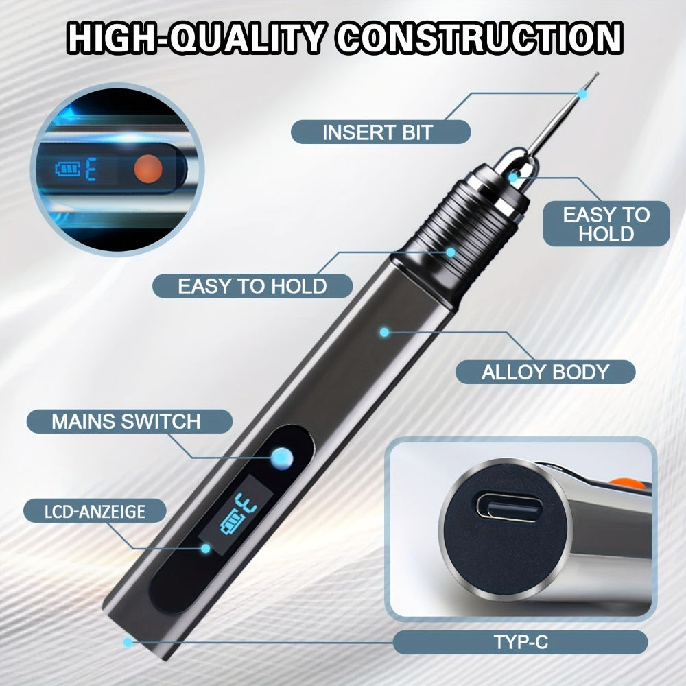 Lápiz de Grabado y Grabado Recargable USB, Kit de Lápiz de Grabado de 33 Bits, 10 Plantillas, Herramientas de Micrograbado, Grabado en Vidrio, Madera, Metal, Piedra, Plástico, Clavos, Joyería, Ideas de Regalo para el Día del Padre