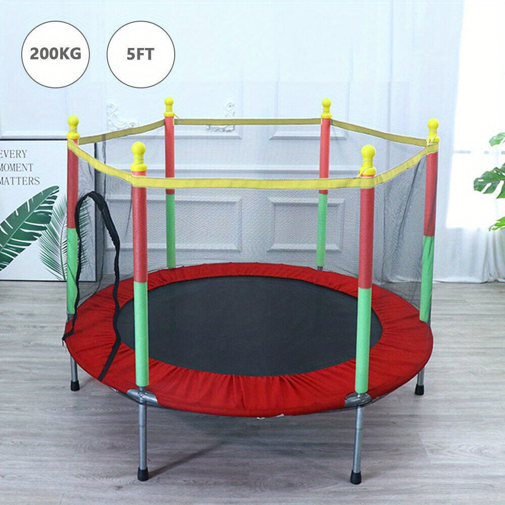 Mini trampolín de 152.4 cm con cubierta de red de seguridad y accesorios, Space Hopper gratuito, para uso en interiores y exteriores, rojo
