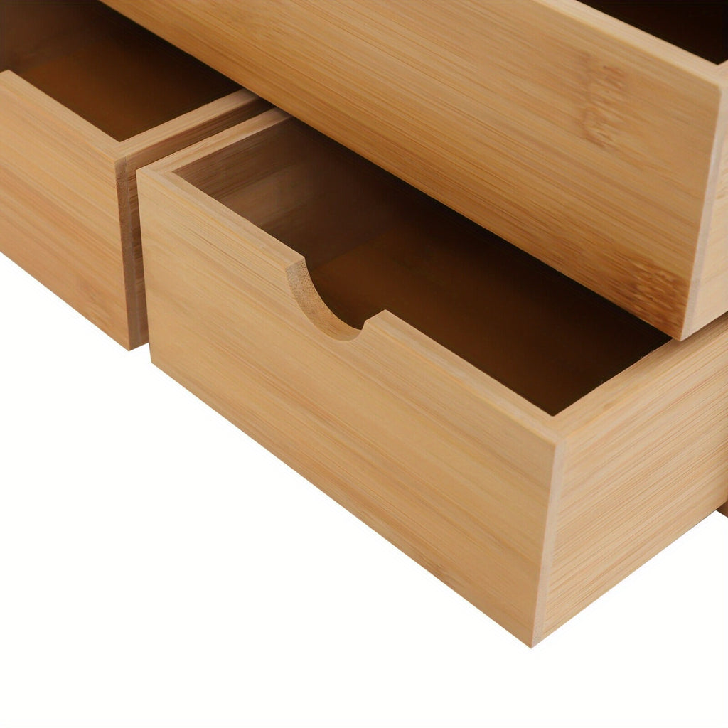 Organizador de escritorio, Organizador de escritorio de bambú con cajón, Caja de escritorio de bambú, Adecuado para guardar diversas cosas de necesidades diarias en habitaciones, oficinas, etc. (3 cajones)